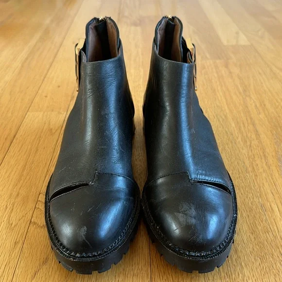 Jeffrey Campbell Great Moments Cut-Out Ankle Black Leather Booties - Picture 5 of 11